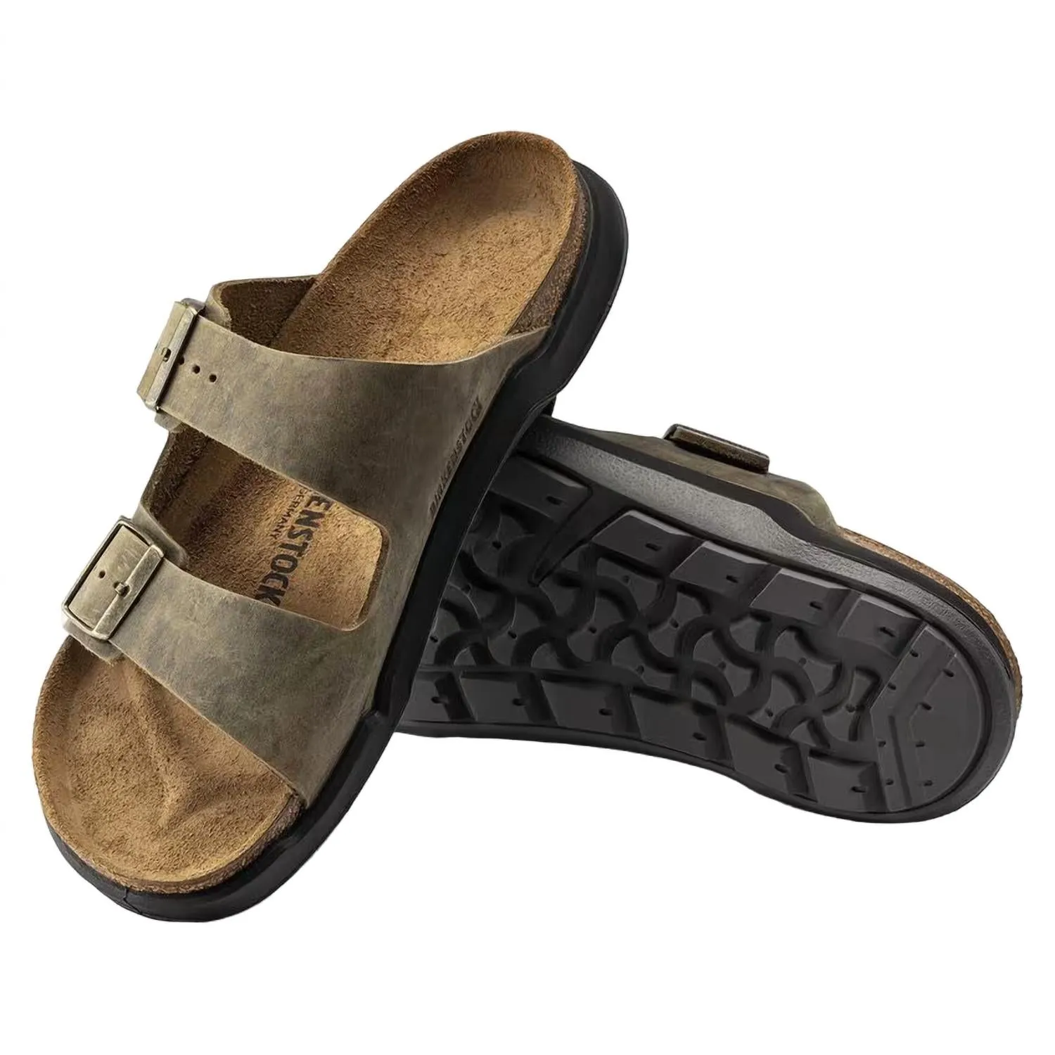 Mens Oiled Leather Sandal In Faded Khaki