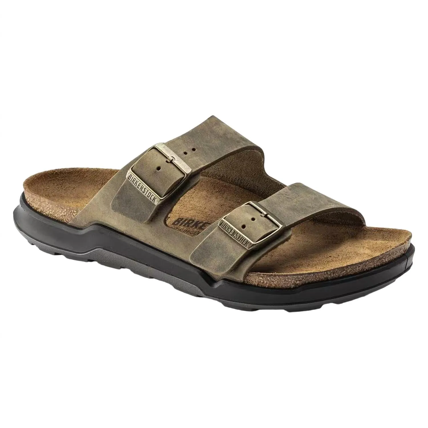 Mens Oiled Leather Sandal In Faded Khaki