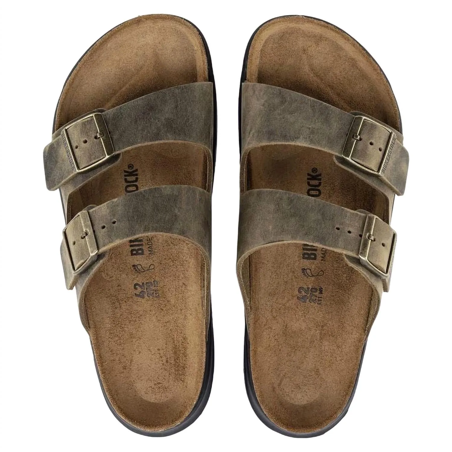 Mens Oiled Leather Sandal In Faded Khaki