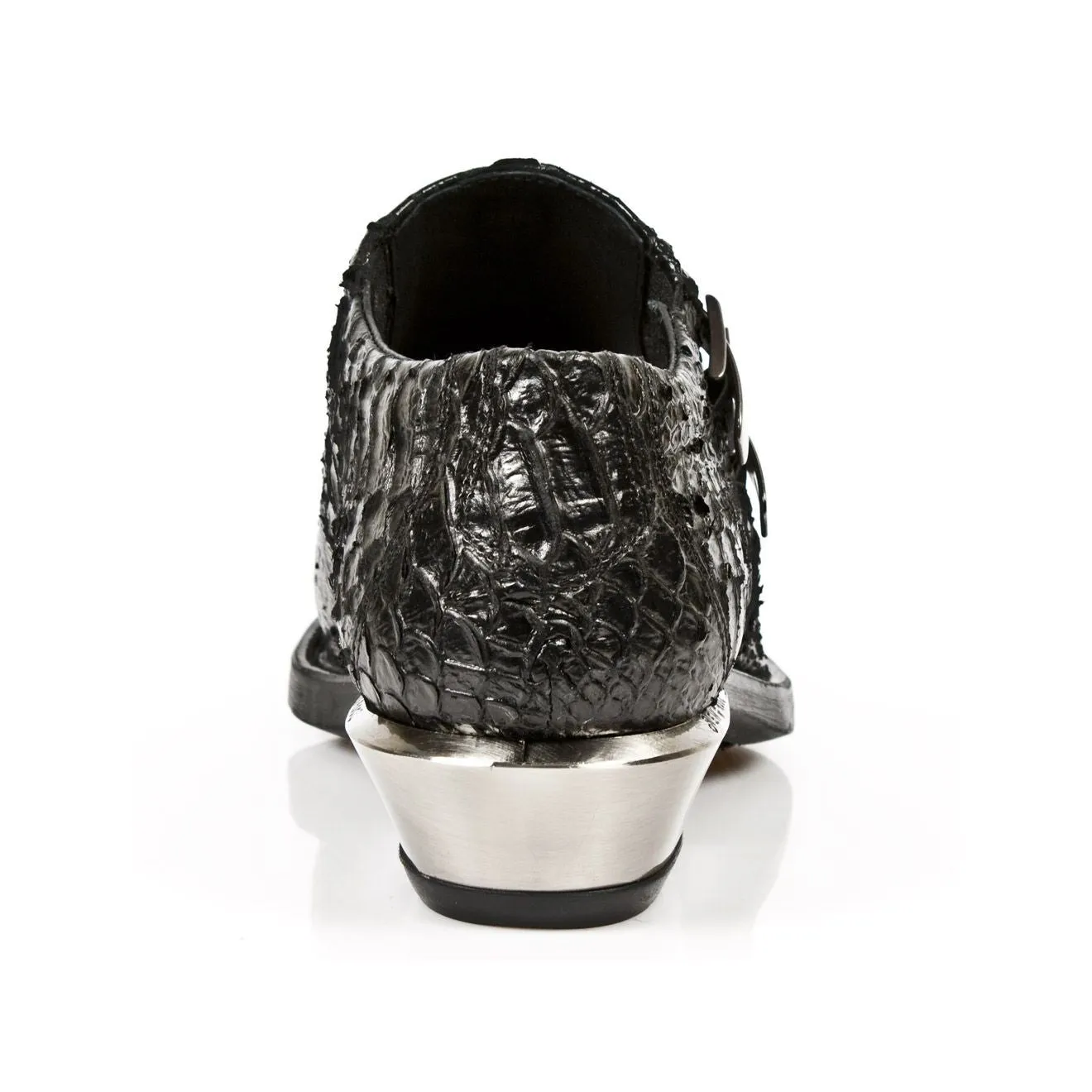 New Rock Embossed Python Black Leather Buckled Shoes-7934-S2