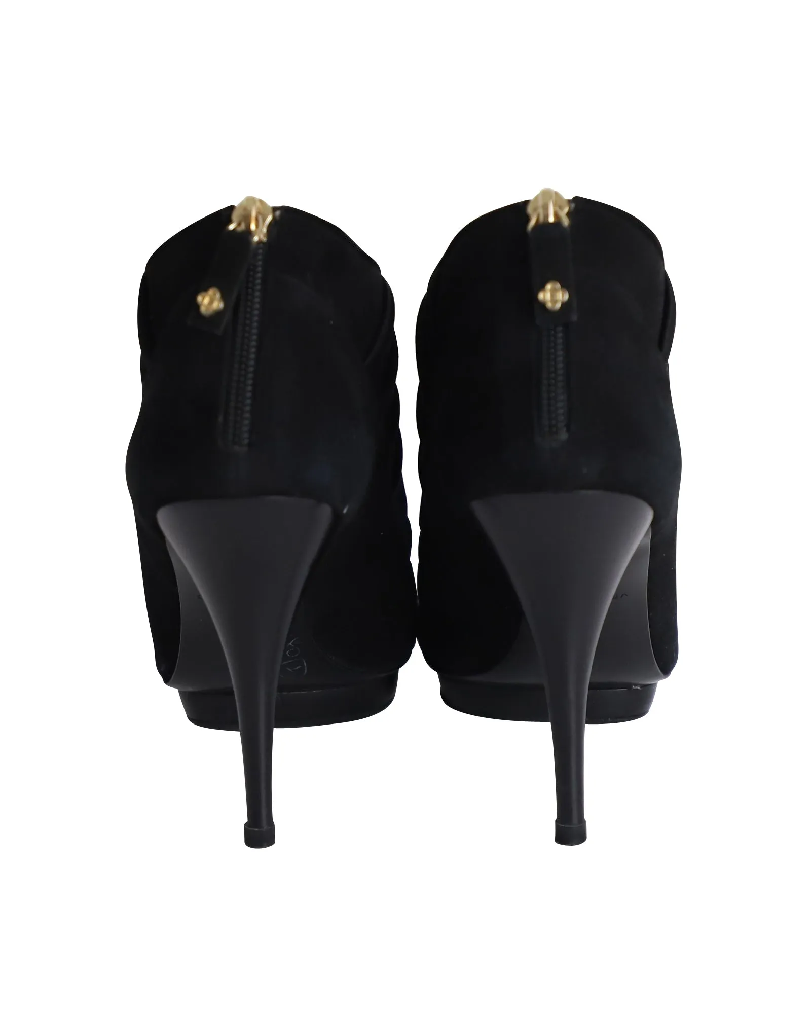 Oscar de la Renta Peep-Toe Platform Boots in Black Satin