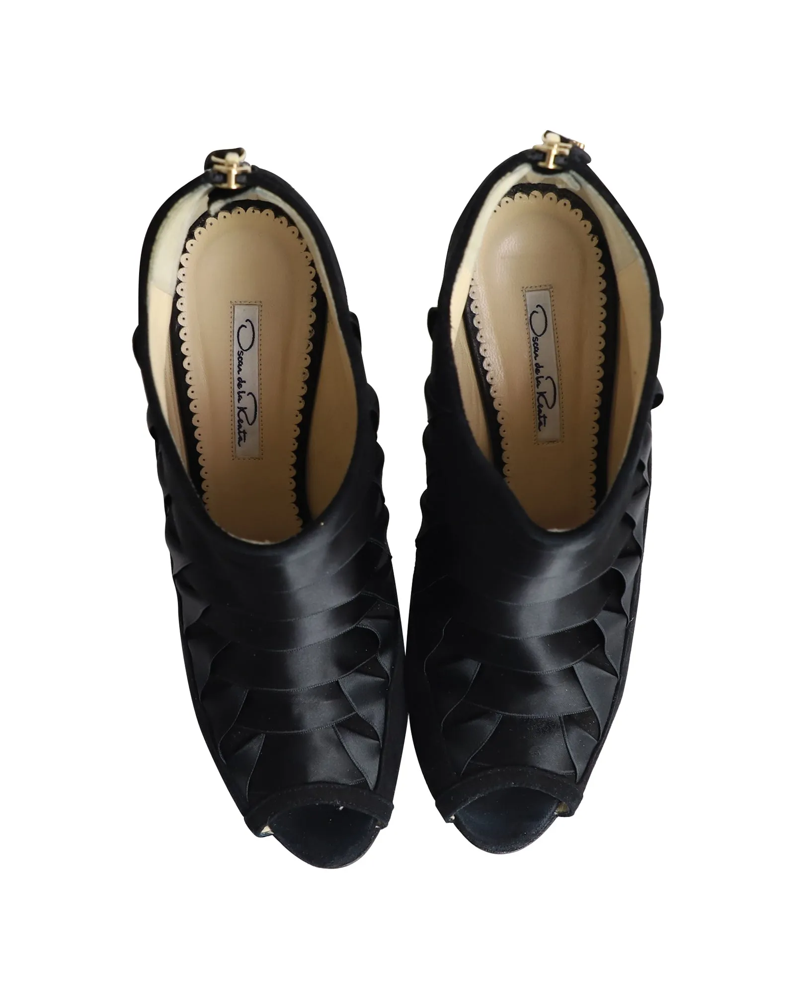Oscar de la Renta Peep-Toe Platform Boots in Black Satin
