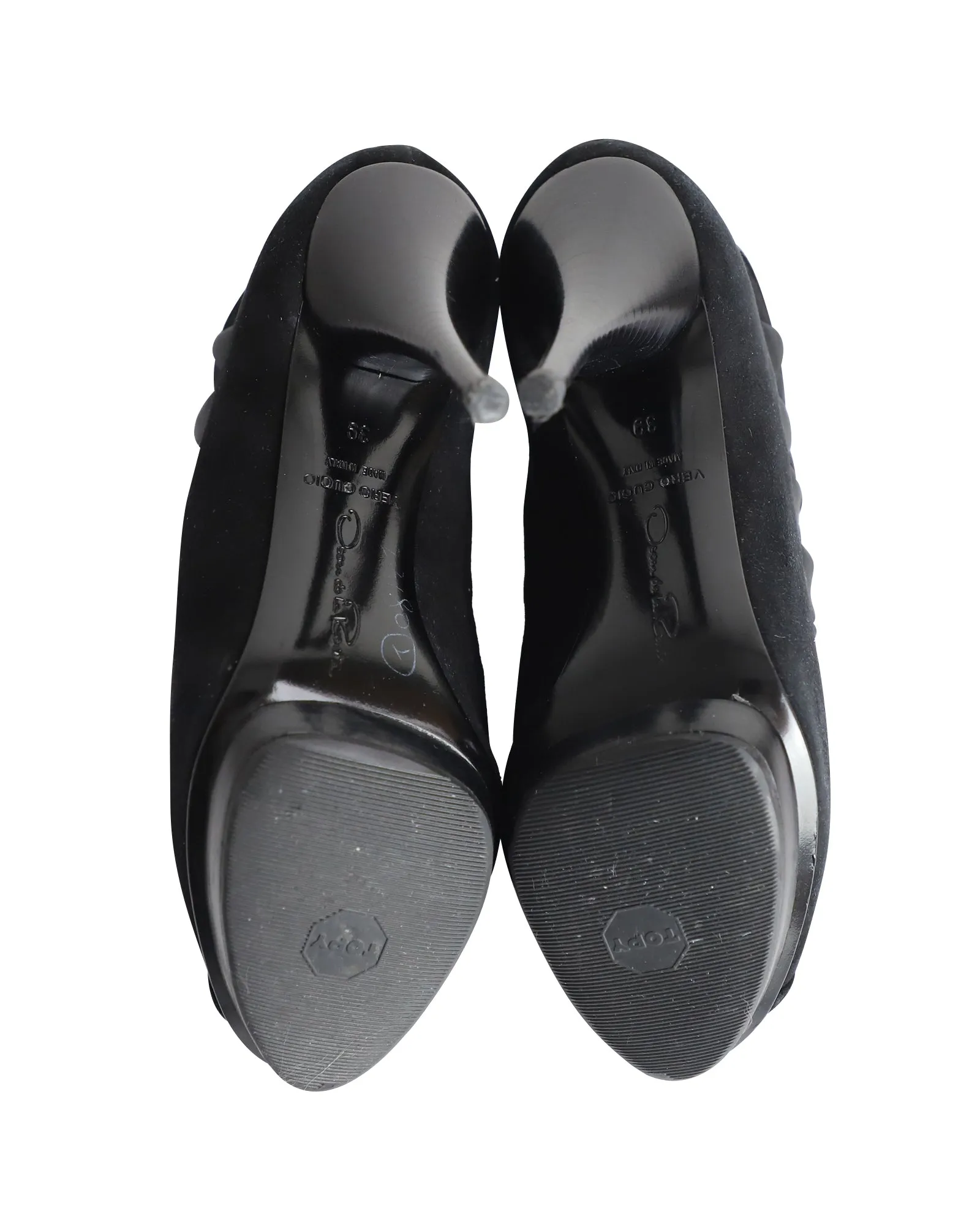 Oscar de la Renta Peep-Toe Platform Boots in Black Satin