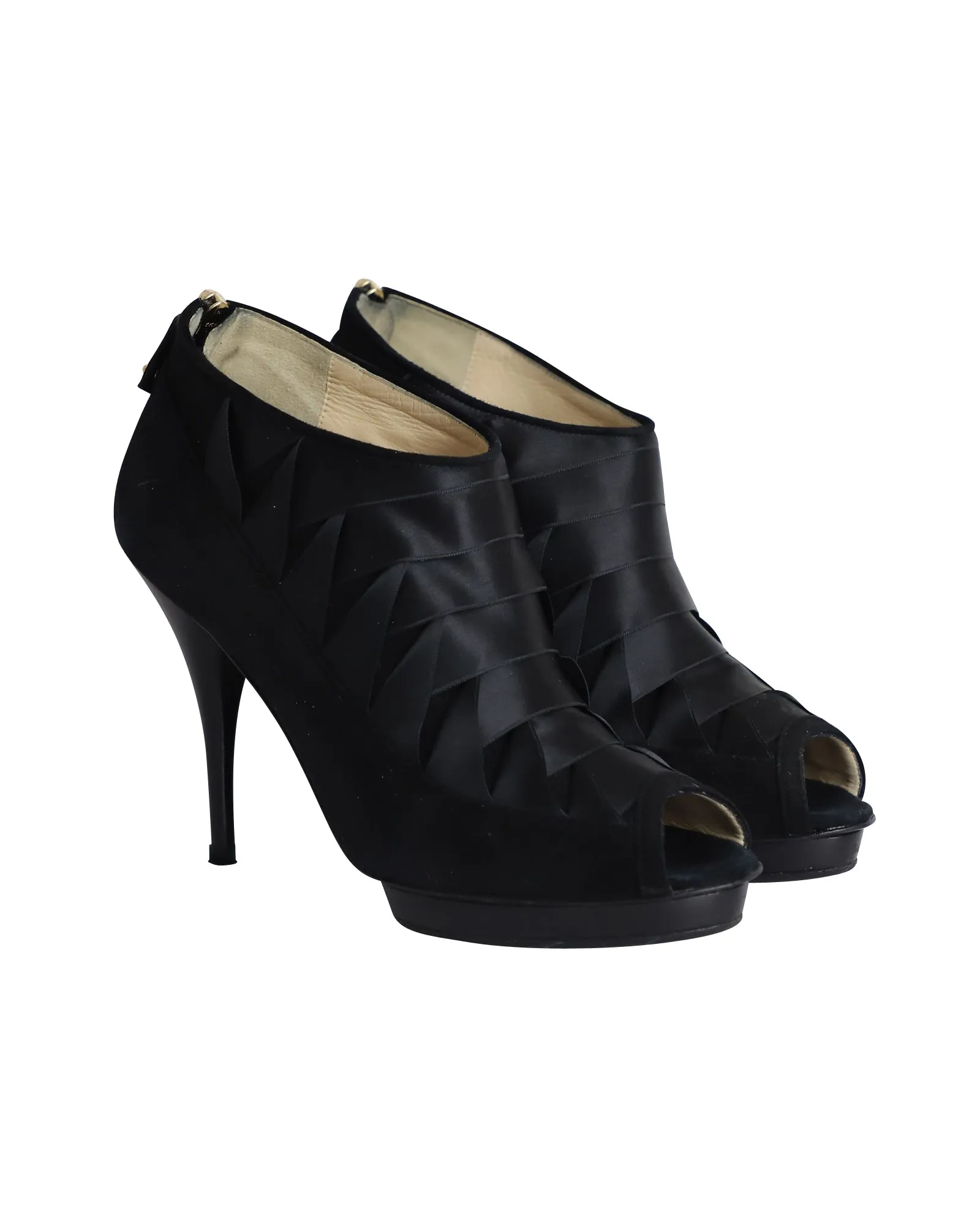 Oscar de la Renta Peep-Toe Platform Boots in Black Satin