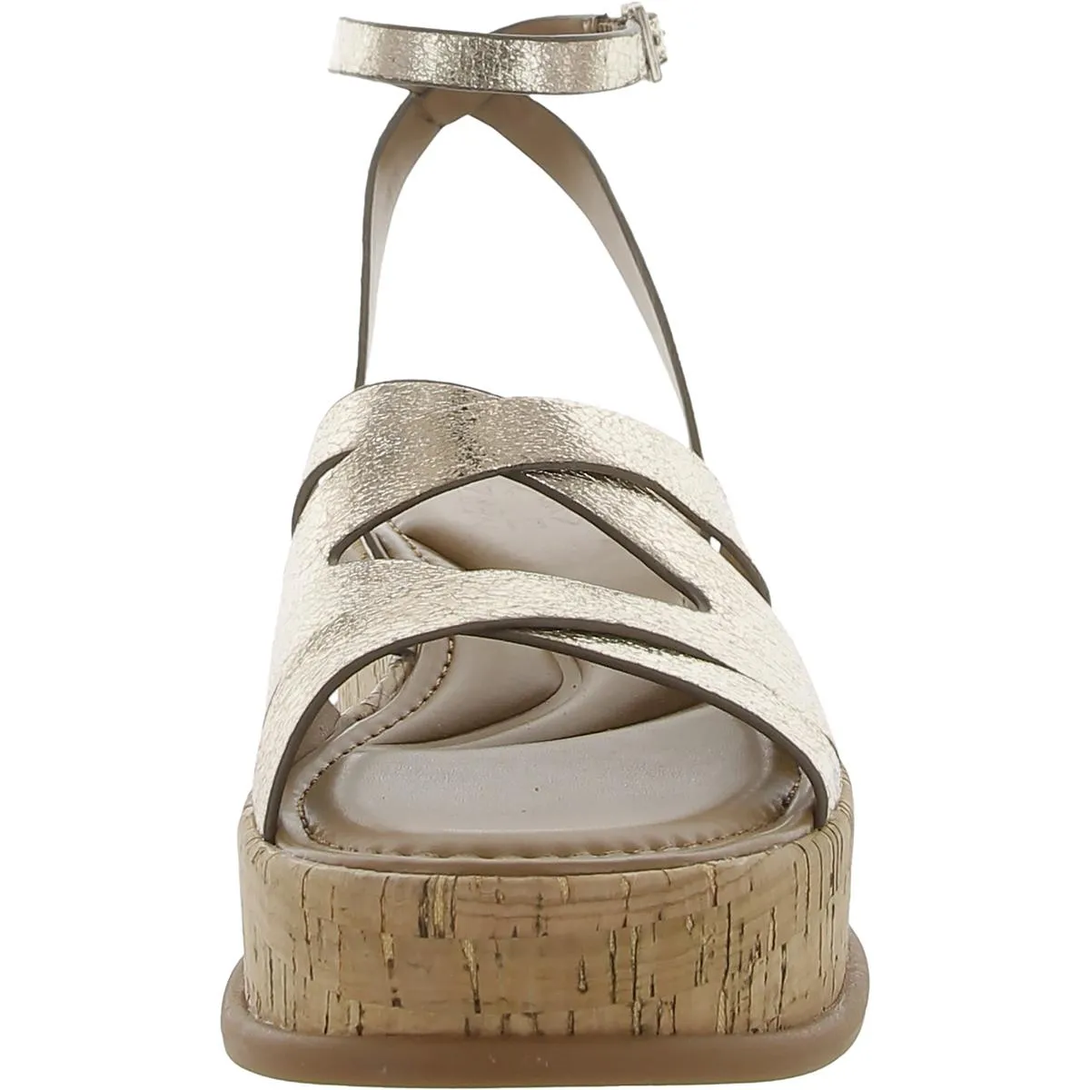 Riley Womens Faux Leather Metallic Ankle Strap
