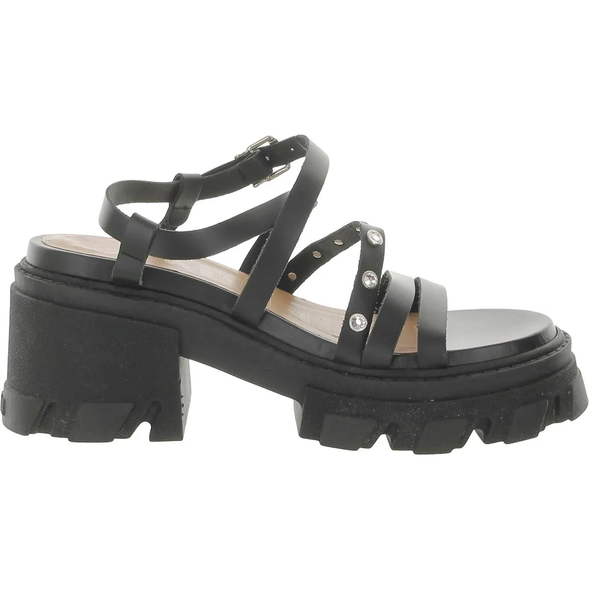 S1818 Womens Faux Leather Block Heel Strappy Sandals