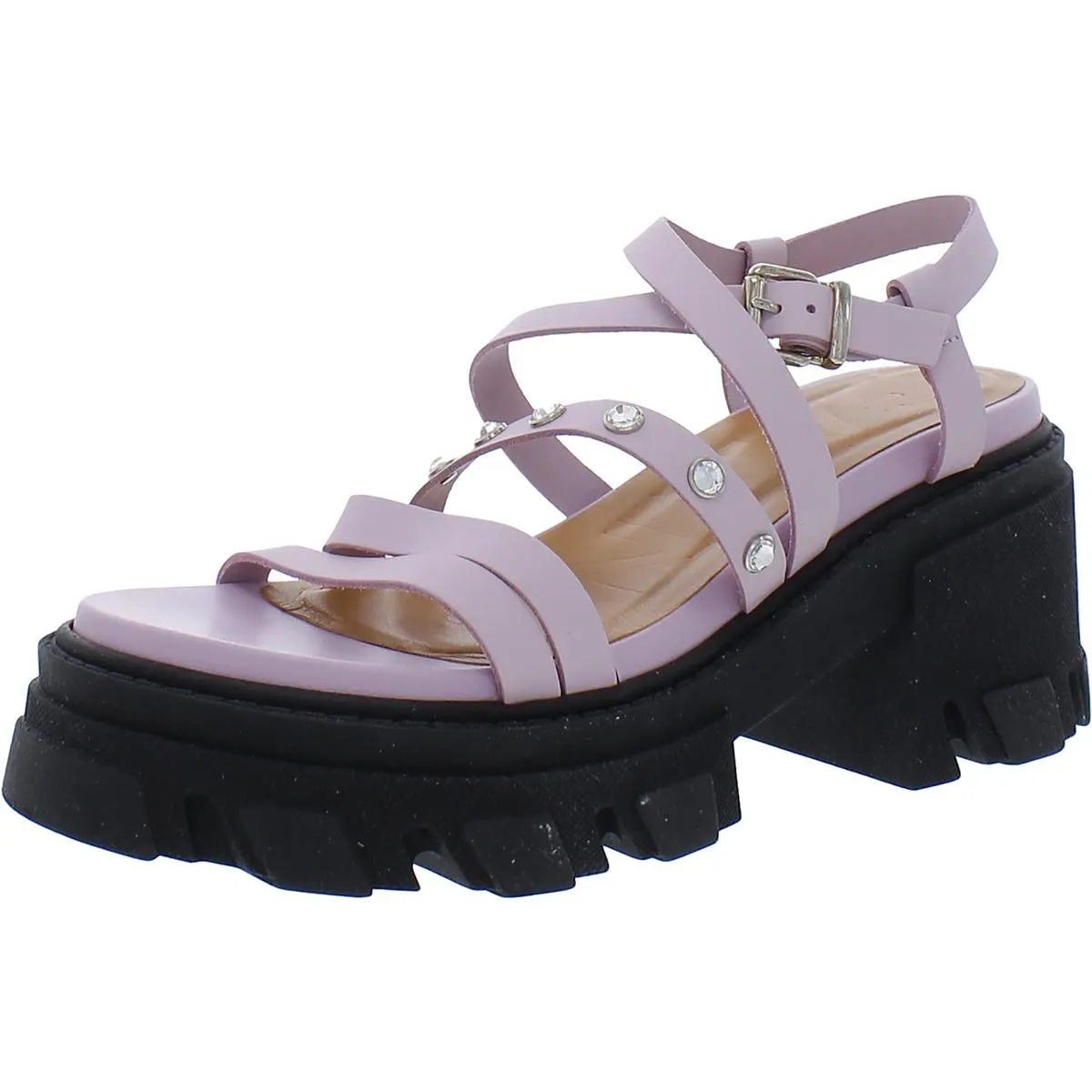 S1818 Womens Faux Leather Block Heel Strappy Sandals