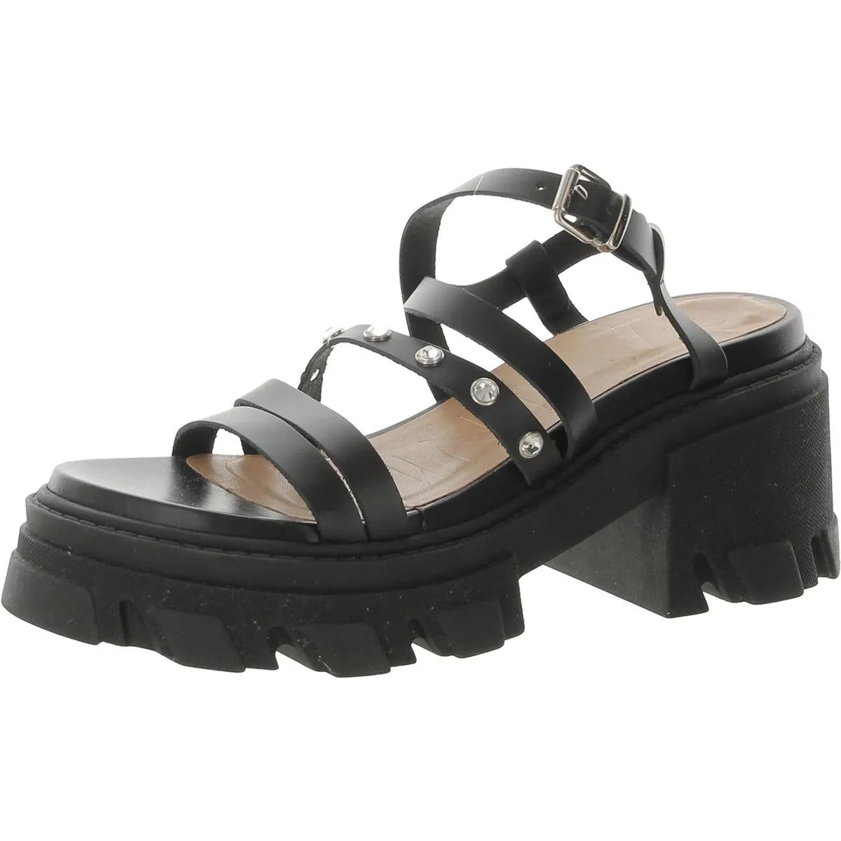 S1818 Womens Faux Leather Block Heel Strappy Sandals