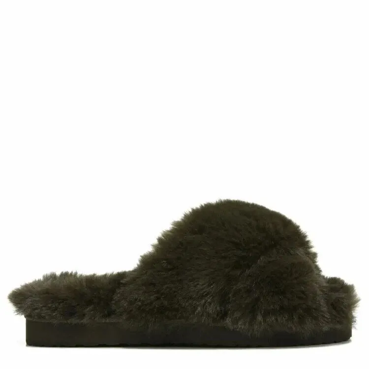 Sam Edelman Jeane Slipper Women's 6 Brown Faux Fur Comfort Slip-On Slide KHD754