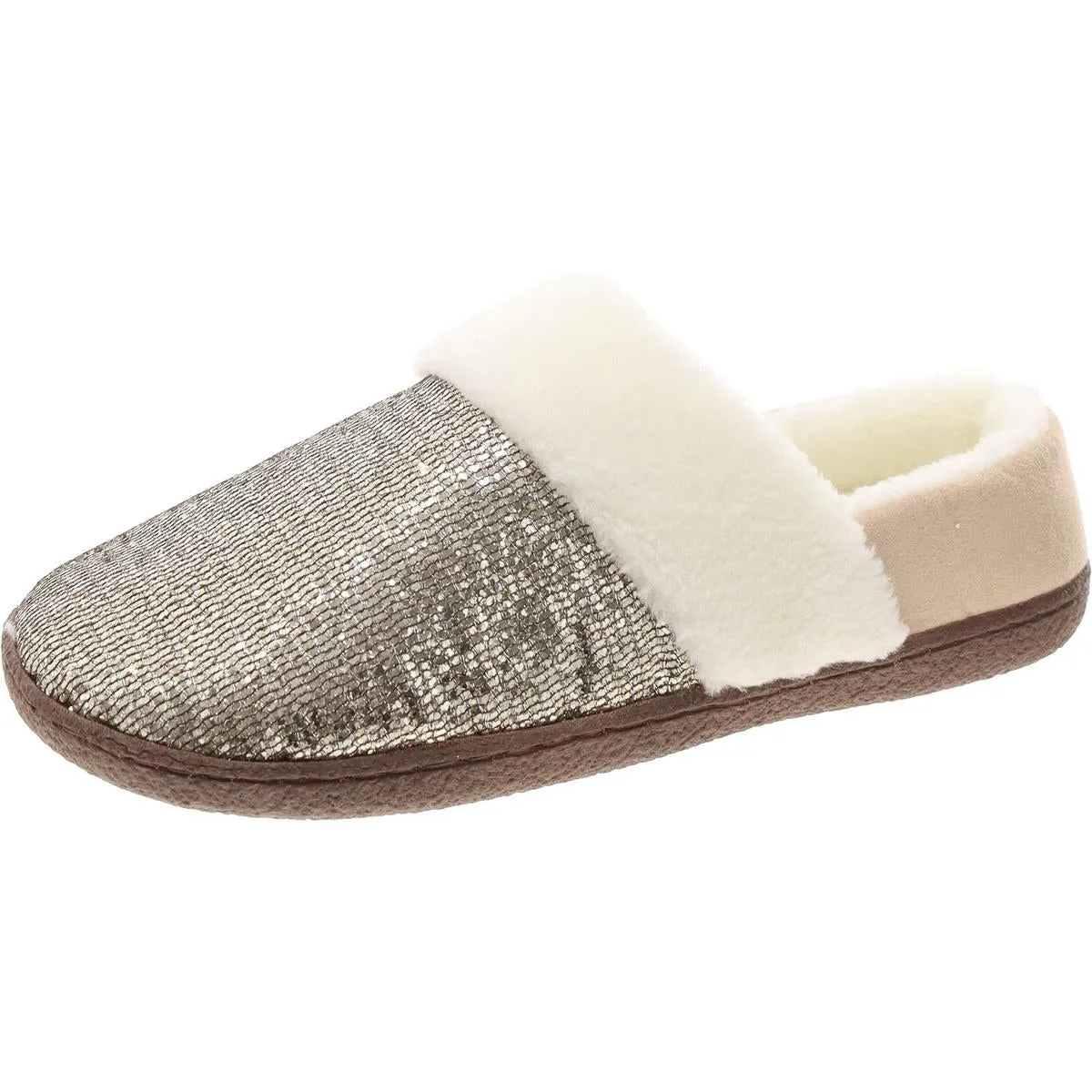 Siesta 8 Womens Faux Fur Glitter Loafer Slippers