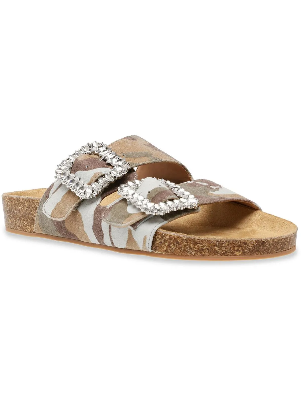 Somers Womens Leather Rhinestone Footbed Sandals