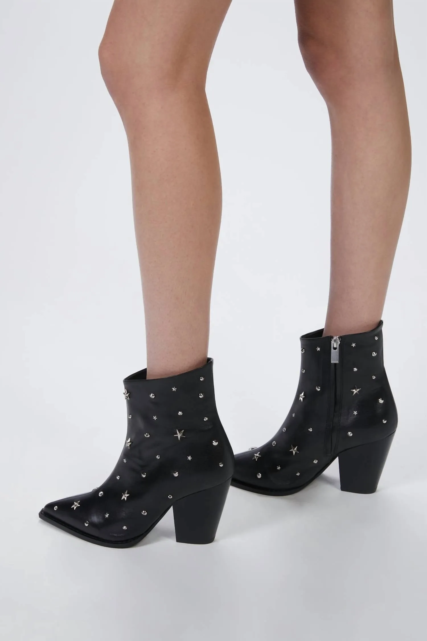 Star Studded Leather Boots In Black