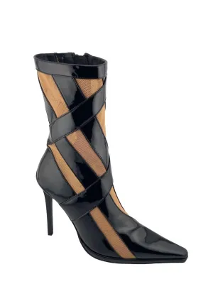 Stripes Stilleto Heeled Boot In Black