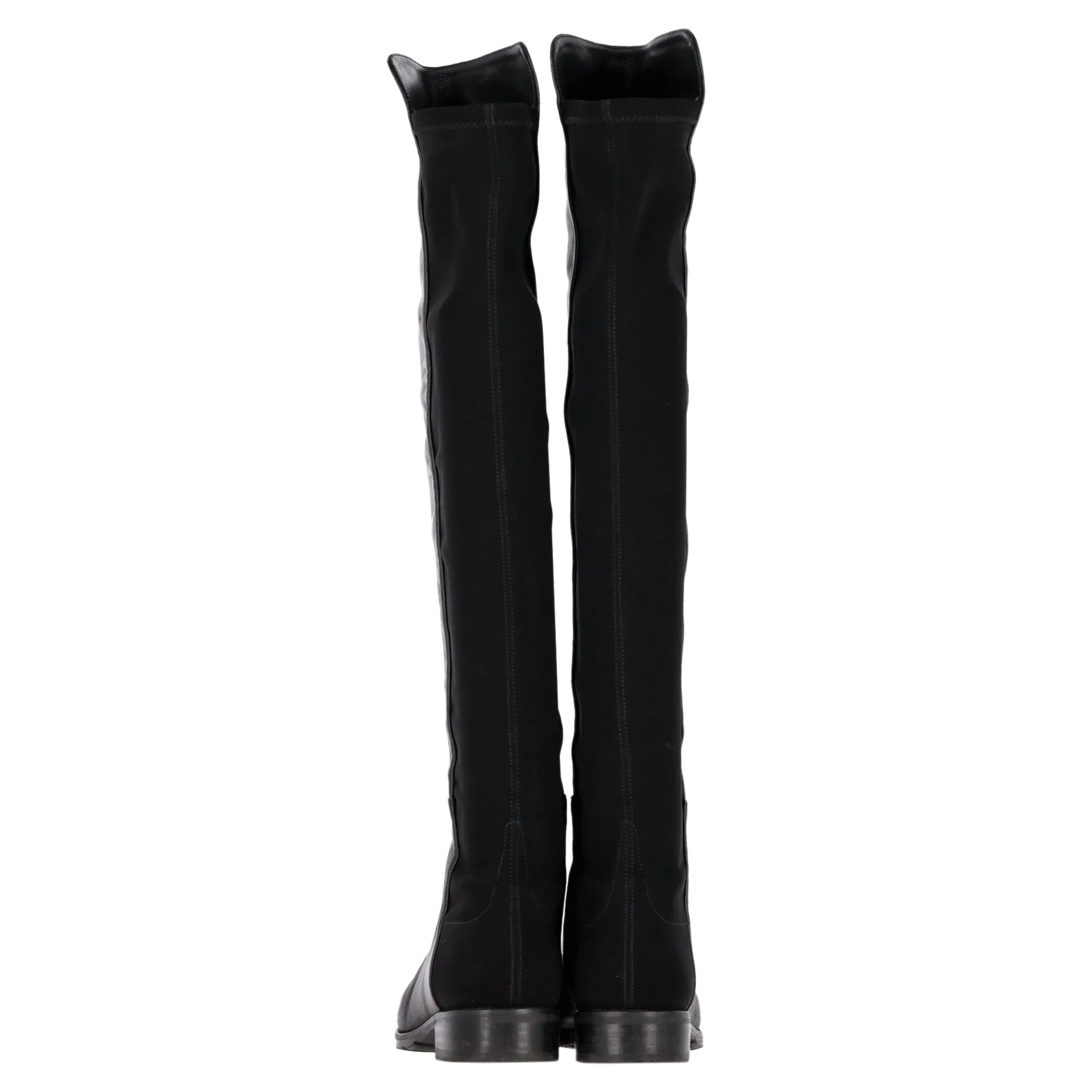 Stuart Weitzman 5050 Knee-High Boots in Black Calfskin Leather and Suede