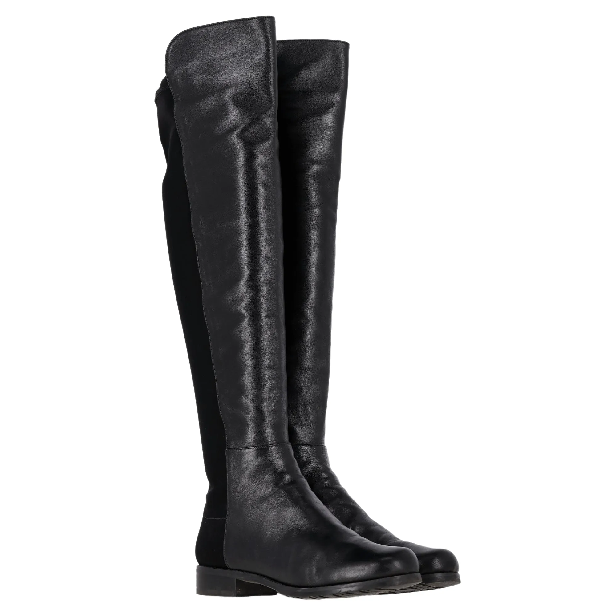 Stuart Weitzman 5050 Knee-High Boots in Black Calfskin Leather and Suede