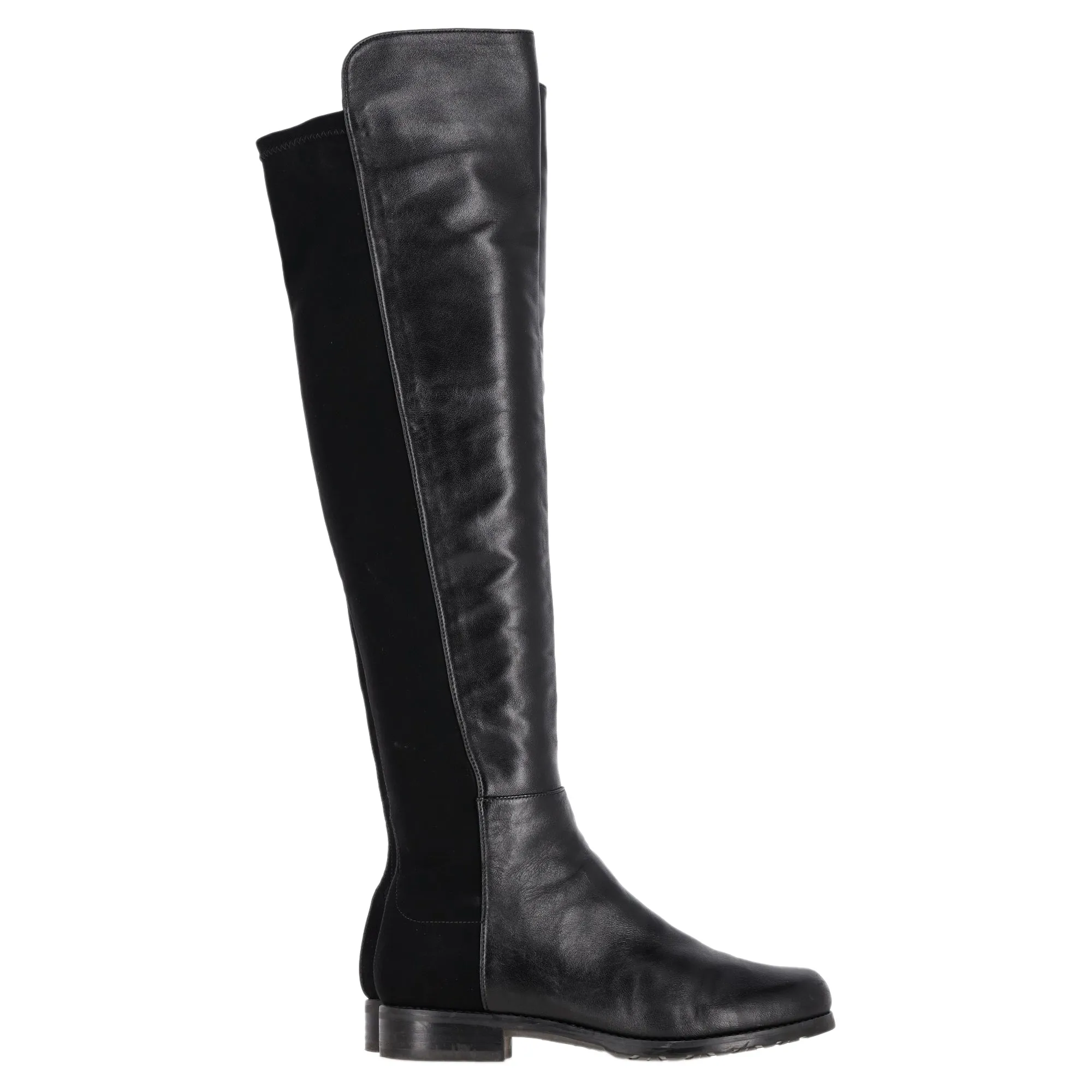 Stuart Weitzman 5050 Knee-High Boots in Black Calfskin Leather and Suede