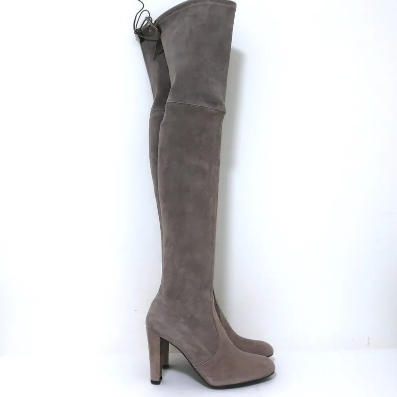 Stuart Weitzman Highland Over the Knee Boots Taupe Gray Suede Size 9.5