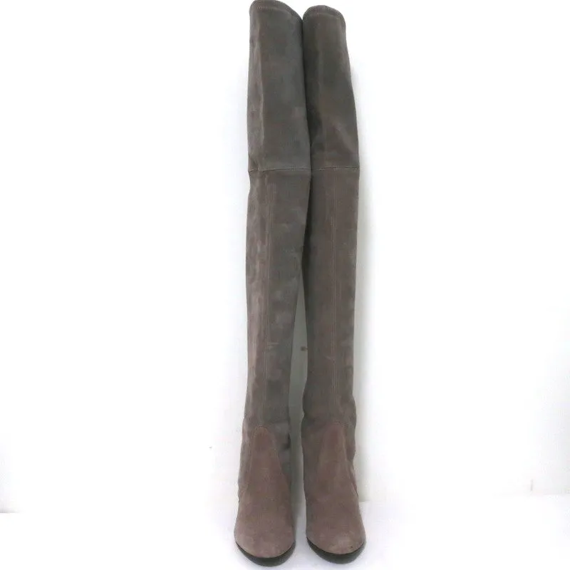 Stuart Weitzman Highland Over the Knee Boots Taupe Gray Suede Size 9.5
