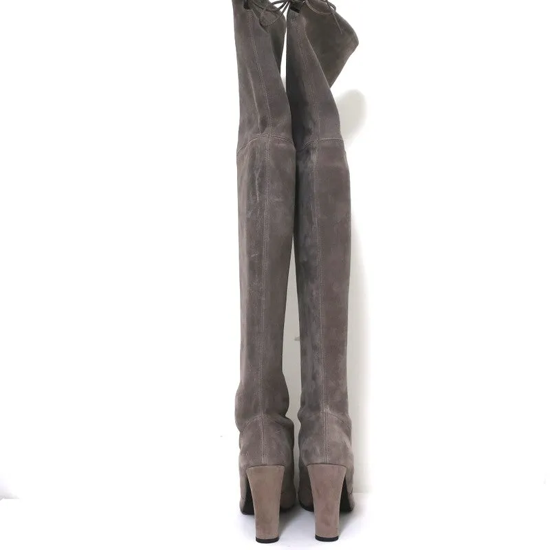Stuart Weitzman Highland Over the Knee Boots Taupe Gray Suede Size 9.5