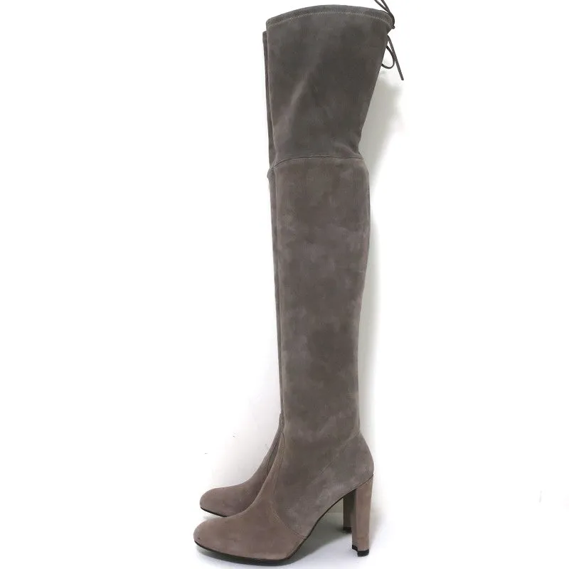 Stuart Weitzman Highland Over the Knee Boots Taupe Gray Suede Size 9.5