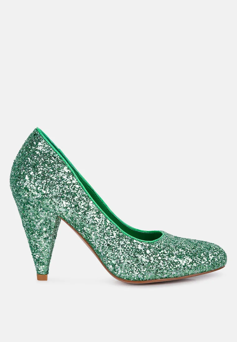 sugar plum glitter conical heel pumps