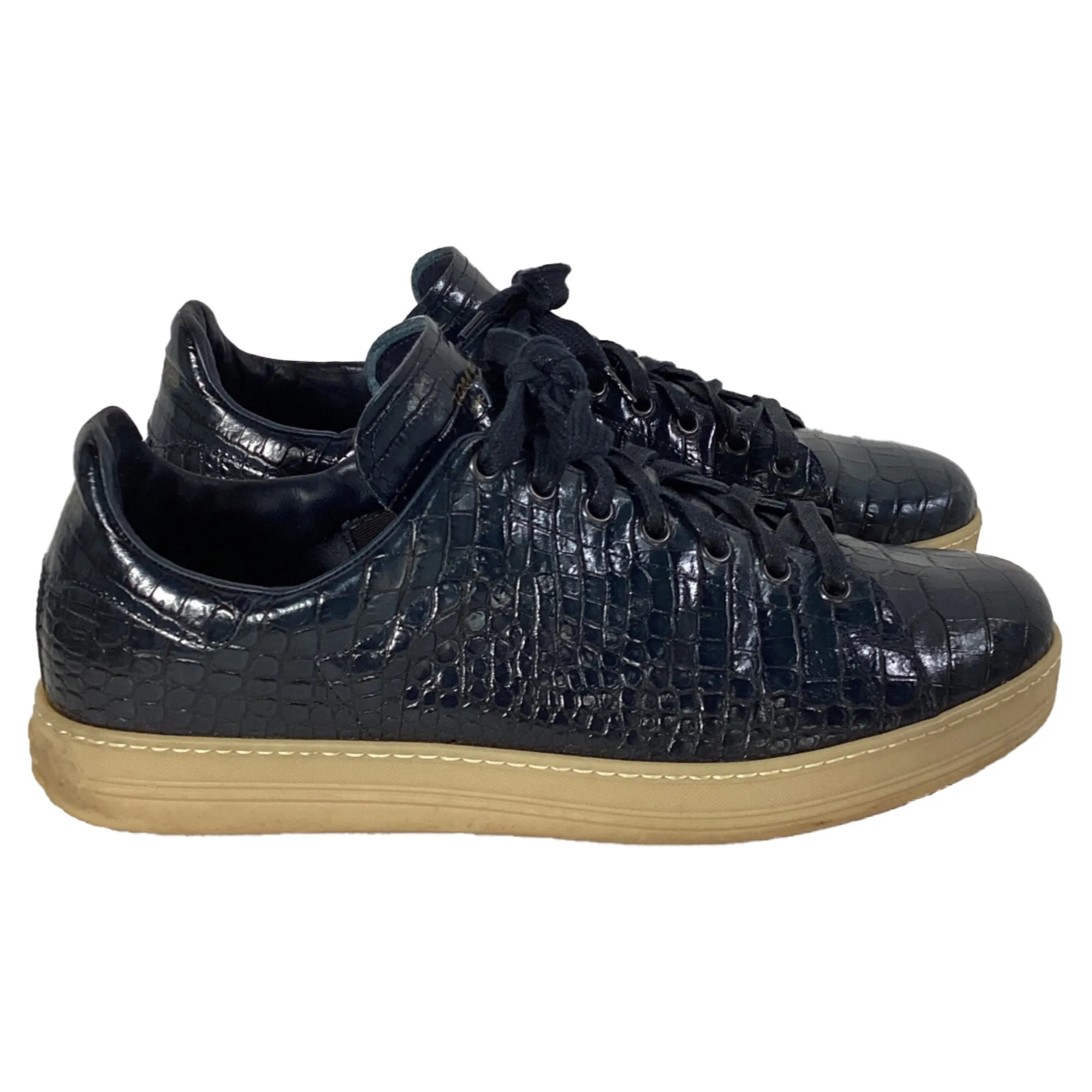 Tom Ford Warwick Croc-Effect Sneakers in Navy Blue Leather