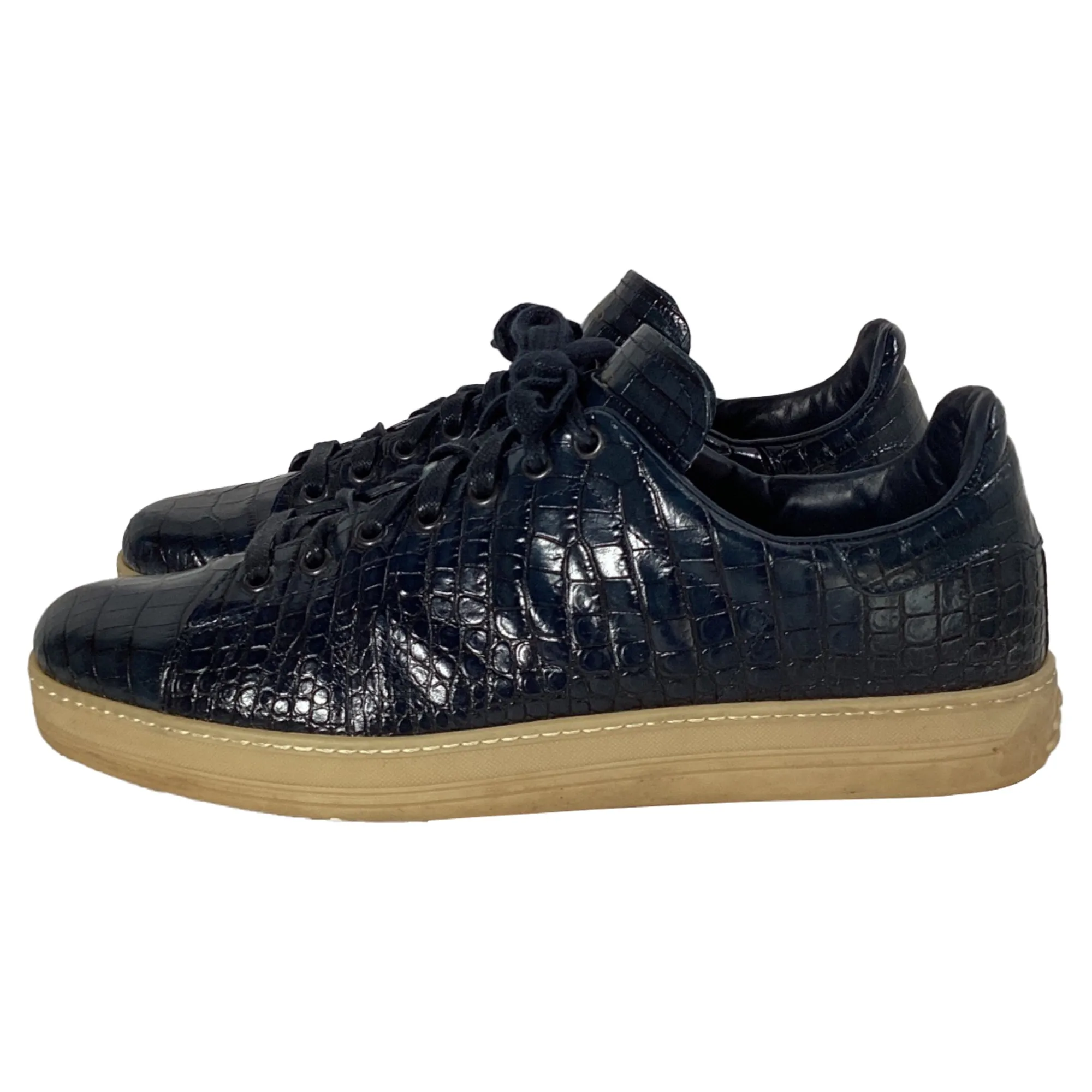 Tom Ford Warwick Croc-Effect Sneakers in Navy Blue Leather