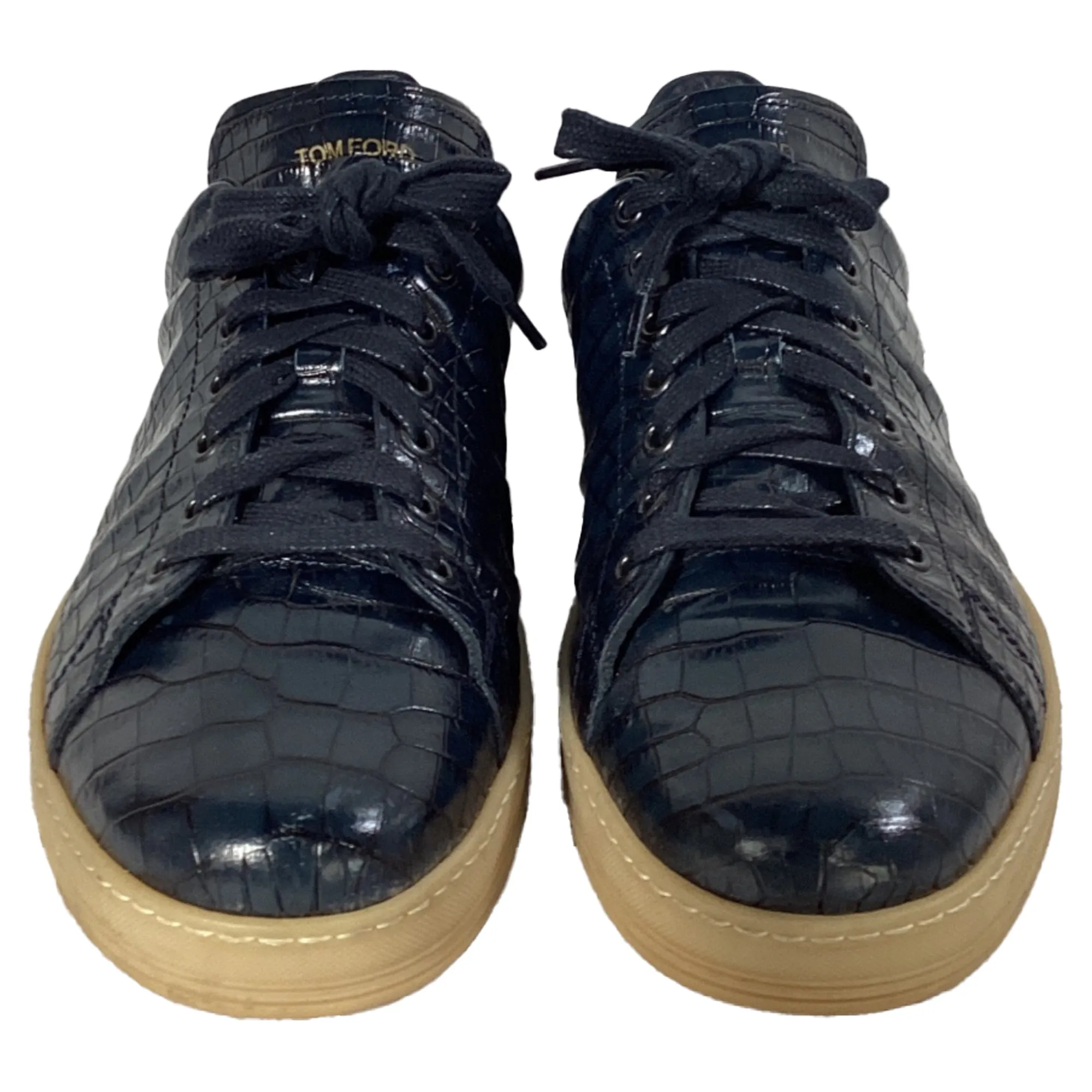 Tom Ford Warwick Croc-Effect Sneakers in Navy Blue Leather