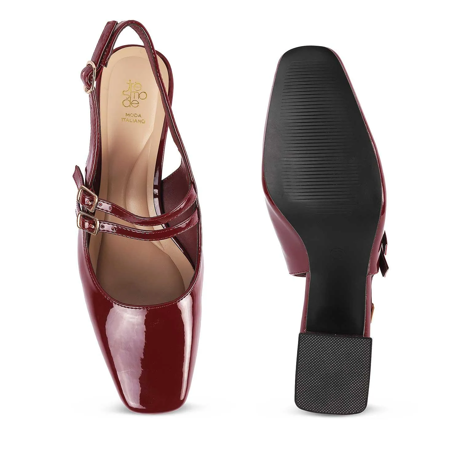 Tresmode Sofab Maroon Women's Dress Block Heel Slingback Pumps