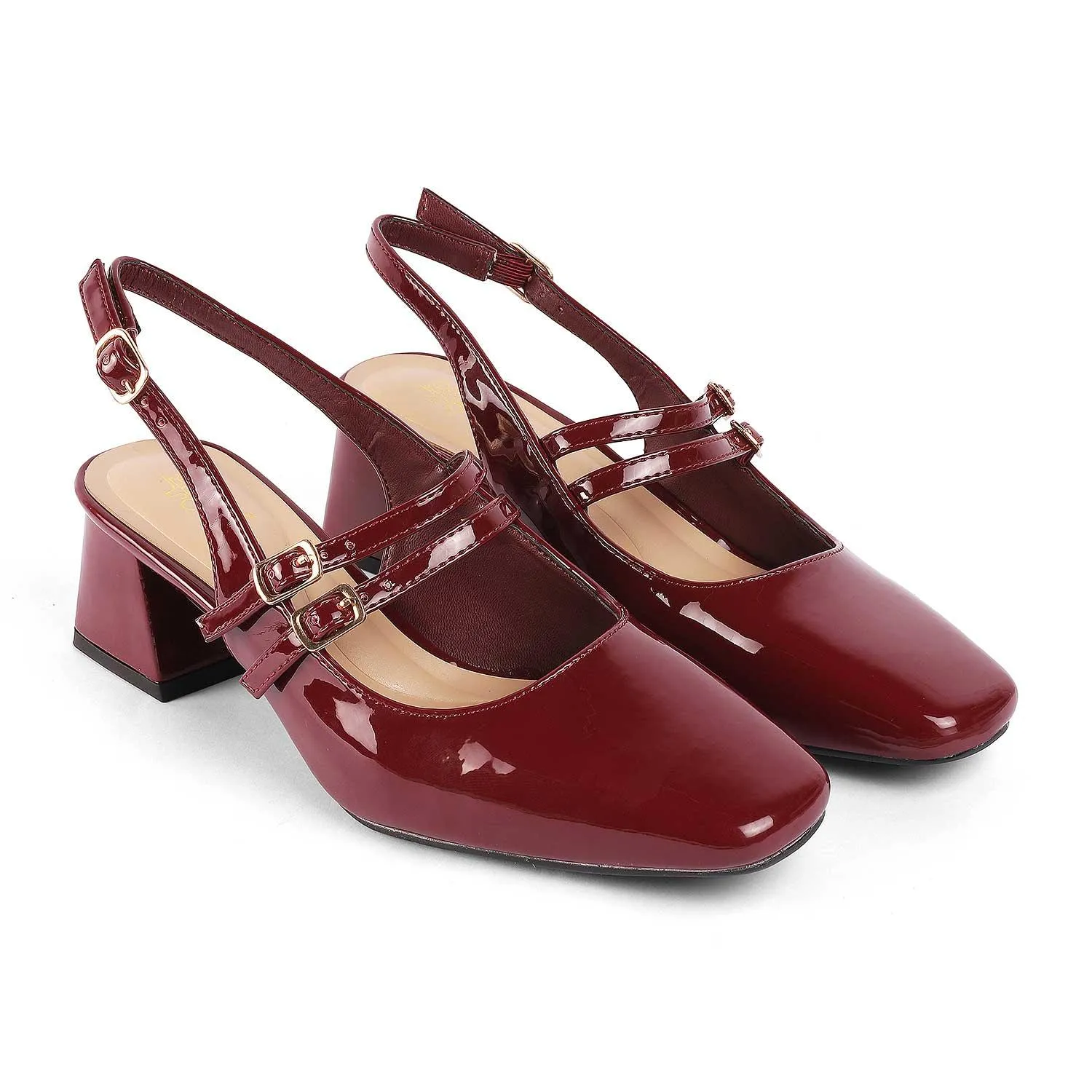 Tresmode Sofab Maroon Women's Dress Block Heel Slingback Pumps