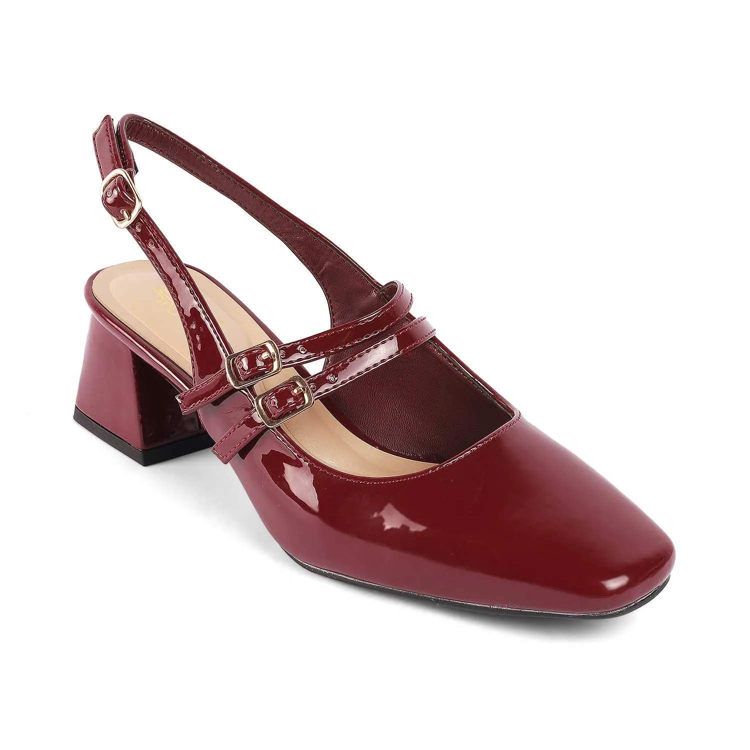 Tresmode Sofab Maroon Women's Dress Block Heel Slingback Pumps