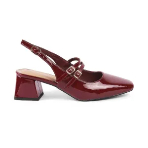 Tresmode Sofab Maroon Women's Dress Block Heel Slingback Pumps
