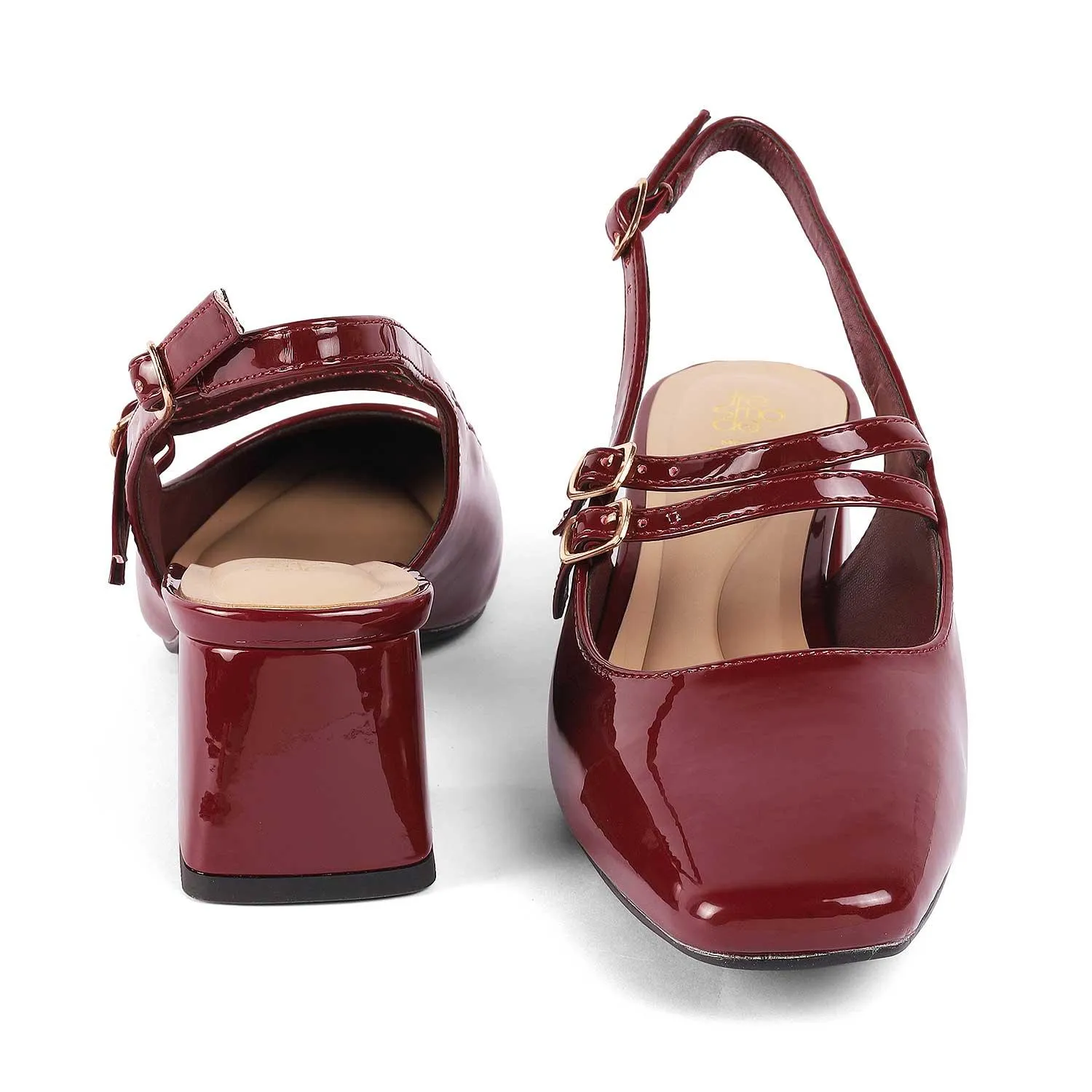 Tresmode Sofab Maroon Women's Dress Block Heel Slingback Pumps