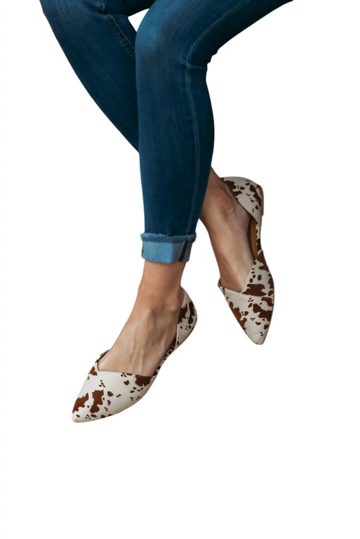 Women's Ballerina Shoes In Brown/off White Cow