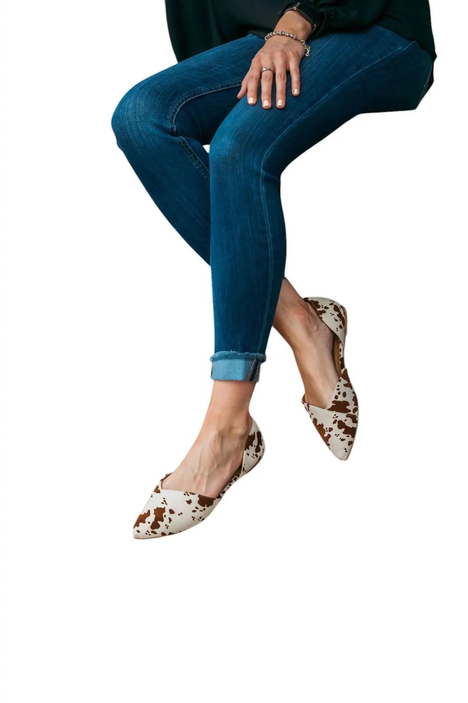 Women's Ballerina Shoes In Brown/off White Cow