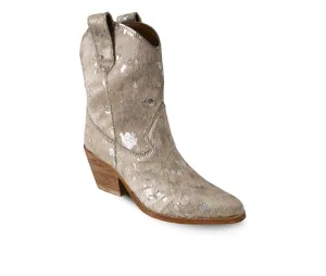 Women's Leather Western Calf Boots In Beige