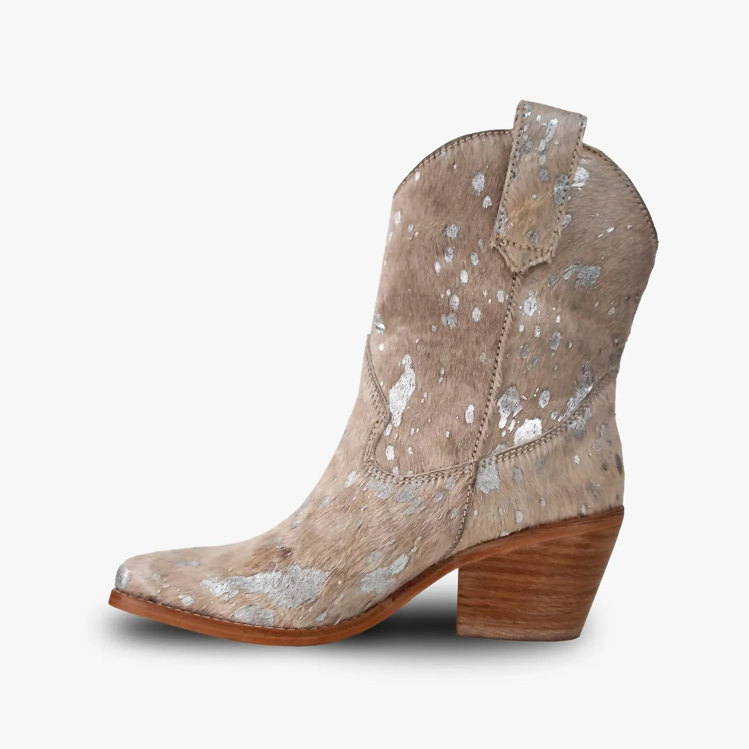 Women's Leather Western Calf Boots In Beige