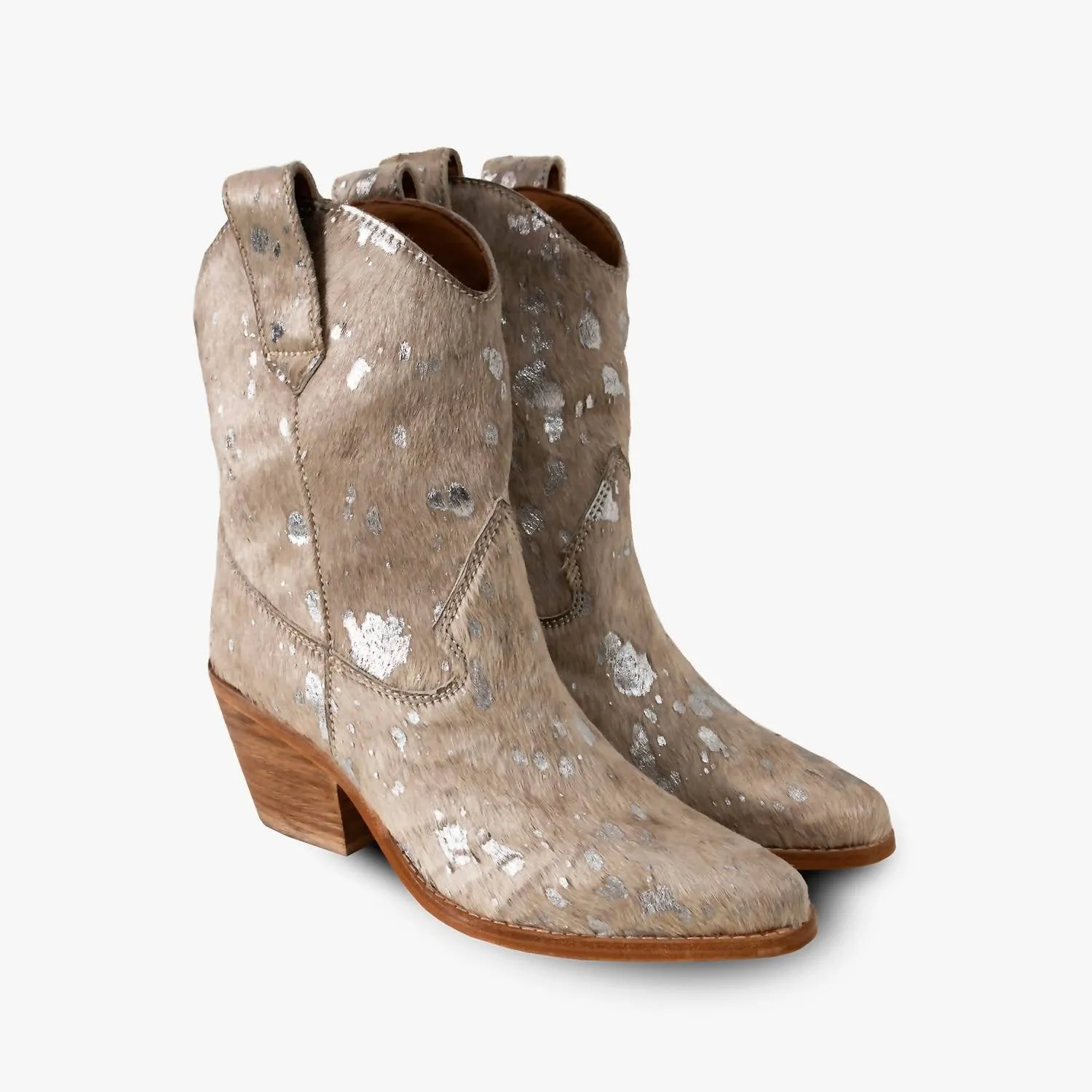 Women's Leather Western Calf Boots In Beige