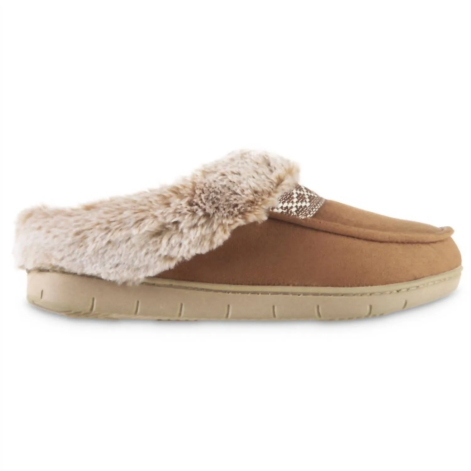 Women's Recycled Microsuede And Faux Fur Hoodback Slipper In Cognac